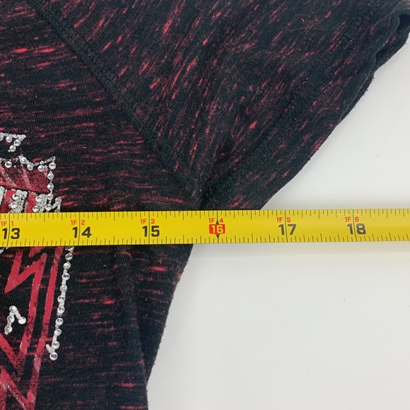 Affliction Sparkle Stud Tshirt top Size Small Black Maroon Silver Open Back - Picture 11 of 13